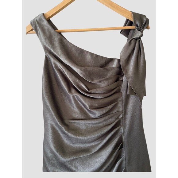 WHITE By VERA WANG Sheath Dress Gray Cocktail Bridesmaid Ruched Bow Zip Size 12 - Picture 3 of 8